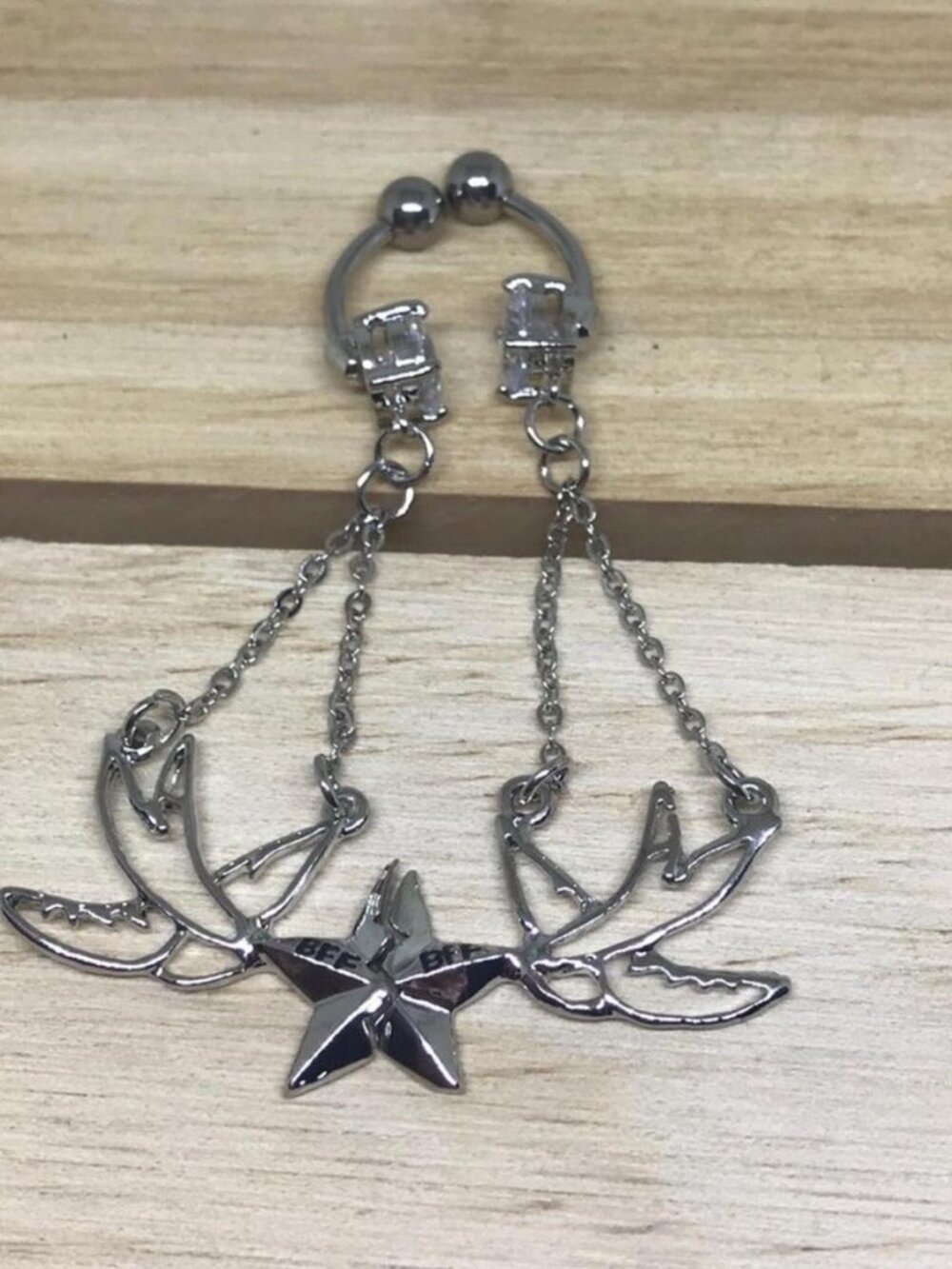 Best Friends BFF dangle belly button ring navel ring piercing set of 2 new 14G